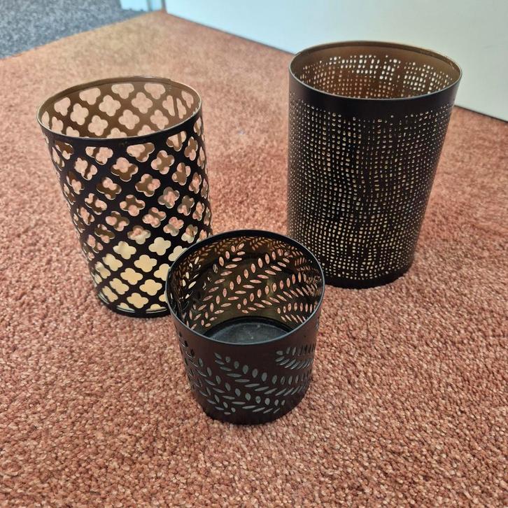 Set van 3 metalen kandelaars zwart kerst, Huis en Inrichting, Woonaccessoires | Kandelaars en Kaarsen, Zo goed als nieuw, Kandelaar