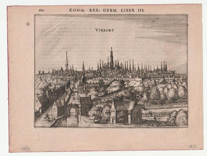 Utrecht stadgezicht gravure uit 1616 P. Bertius, Antiek en Kunst, Kunst | Etsen en Gravures, Verzenden