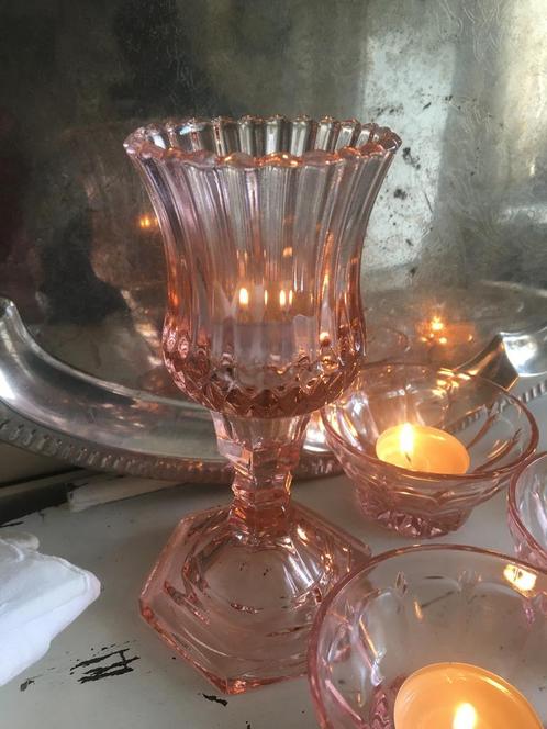 Kaarsenkandelaar waxinelichthouder + coupes kristalunie, Antiek en Kunst, Antiek | Glas en Kristal, Ophalen of Verzenden