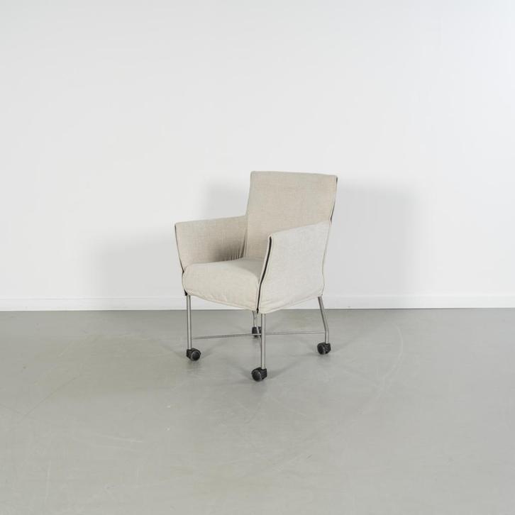 6x Montis Geraldine Fauteuil Beige Stof - Chroom/Wielen, Huis en Inrichting, Stoelen, Zo goed als nieuw, Vijf, Zes of meer stoelen