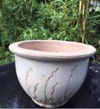 Oude bloempotten beige geglazuurde stenen terracotta uniek, Gebruikt, Rond, Terracotta, Tuin