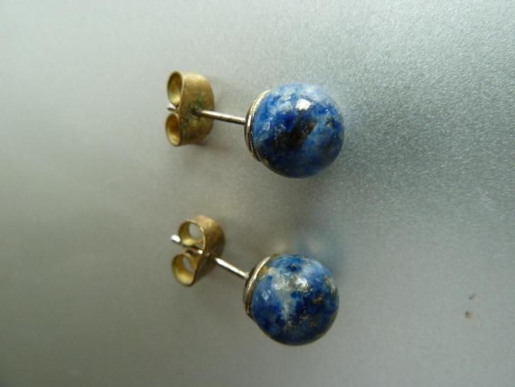 Ronde Lapis Lazuli oorknopjes, oorstekers, diameter 7 mm, Sieraden, Tassen en Uiterlijk, Oorbellen, Zo goed als nieuw, Knopjes of Stekers
