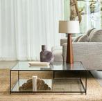 Franse La Redoute glazen salontafel gouden rand, sybil, Huis en Inrichting, Tafels | Salontafels, Ophalen, 100 tot 150 cm, 50 tot 100 cm