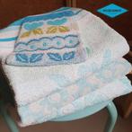 Set 3 vintage badhandoeken & washandje: zeeblauw groen, Blauw, Gebruikt, Ophalen of Verzenden, Handdoek