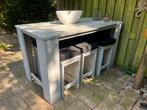 Bartafel steigerhout met 6 krukken, Ophalen, Gebruikt, Rechthoekig, Hout