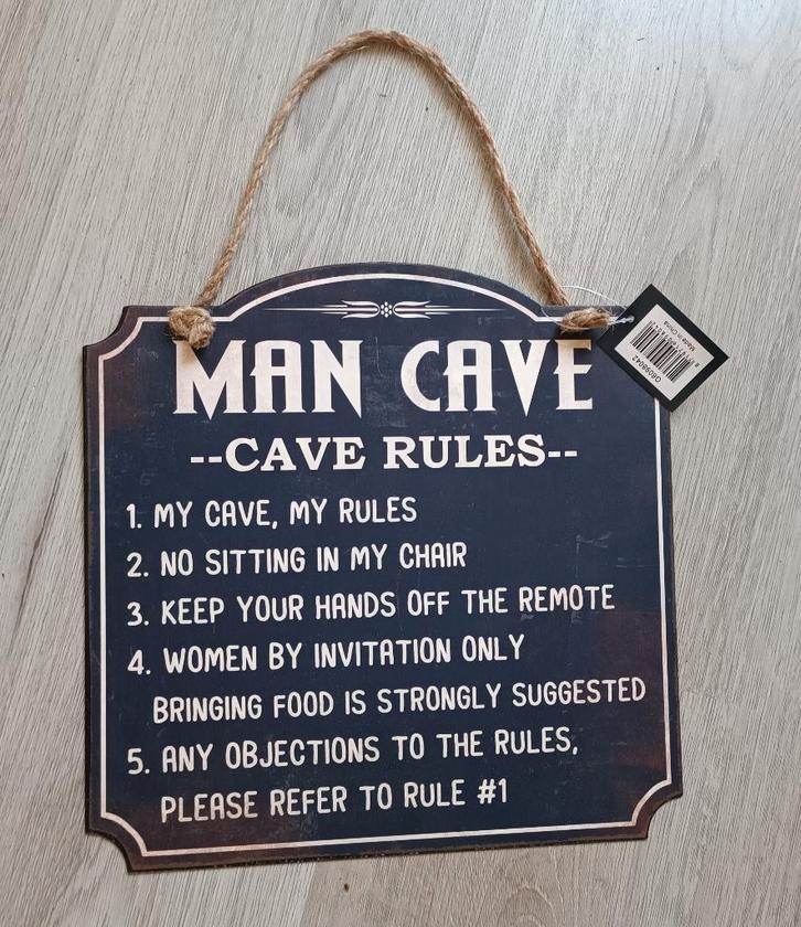bord metaal man cave cave rules sign, Huis en Inrichting, Woonaccessoires | Wanddecoraties, Ophalen of Verzenden
