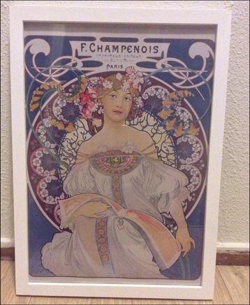 Mooie ALPHONSE MUCHA Art Nouveau Poster in lijst beschikbaar voor biedingen