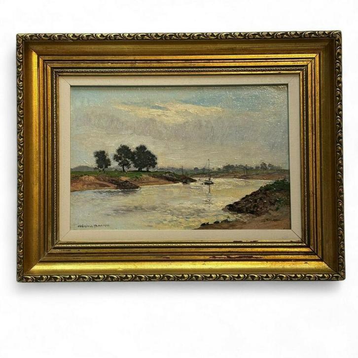 Johannes Elsinga (1893-1969) - aan de IJssel, Antiek en Kunst, Kunst | Schilderijen | Klassiek, Ophalen of Verzenden