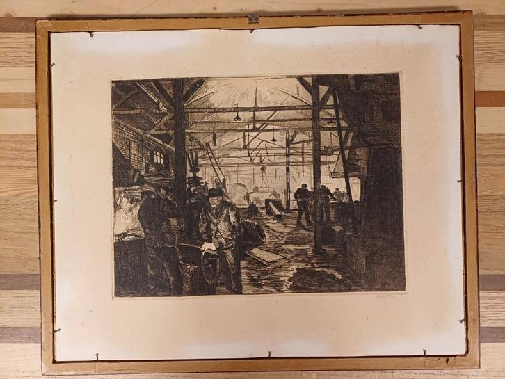 Ets Jan Sluijters Jr - fabriek Velsen, Antiek en Kunst, Kunst | Etsen en Gravures, Ophalen of Verzenden