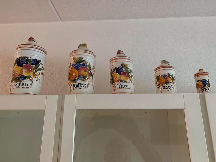 Vijf Porseleinen Voorraad Bussen, Huis en Inrichting, Keuken | Keukenbenodigdheden, Zo goed als nieuw, Ophalen of Verzenden