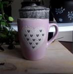 Grote mok / beker - hartjes liefde valentijn - roze, Huis en Inrichting, Keuken | Servies, Gebruikt, Keramiek, Ophalen of Verzenden