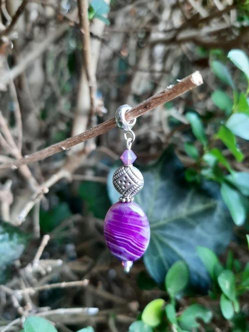 Hanger Purple Yella agaat facet ovaal-swarovski-kraal zilver, Sieraden, Tassen en Uiterlijk, Kettinghangers, Nieuw, Zilver, Paars