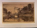 Matthes, P. ( 1872-1956) - Ets met ophaalbrug - bootje, Antiek en Kunst, Ophalen of Verzenden