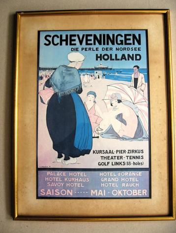 Scheveningen, parel van de Noordzee, ingelijste poster 1950 beschikbaar voor biedingen
