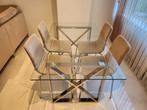 Eettafel Zilver met 4 stoelen, Huis en Inrichting, Tafels | Eettafels, Ophalen, Gebruikt, 50 tot 100 cm, Glas