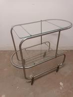 Vintage Art Deco Serveerwagen Chroom met Glazen Bladen, Ophalen of Verzenden