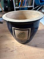 Vintage Blauwe Bloempot Aardewerk, Gebruikt, Rond, Binnen, Minder dan 40 cm