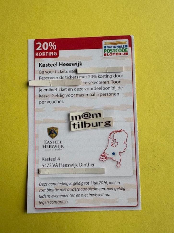 Kasteel Heeswijk 20% korting, Tickets en Kaartjes, Kortingen en Cadeaubonnen, Drie personen of meer, Overige typen, Kortingsbon