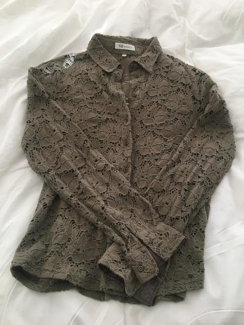 Nadine blouse, opengewerkt, bruin/groen maat 42, Kleding | Dames, Blouses en Tunieken, Gedragen, Maat 42/44 (L), Groen, Verzenden