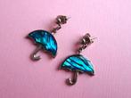 jwg Vintage 80s abalone parelmoer paraplu oorbellen blauw, Sieraden, Tassen en Uiterlijk, Antieke sieraden, Verzenden, Overige materialen