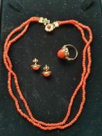 Vintage Sieraden van 14 karaats gouden met bloedkoraal ., Verzenden, Zo goed als nieuw, 17 tot 18, Met edelsteen