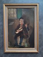 Hollandse school muzikant met luit olieverf 24 x 32 cm, Ophalen of Verzenden