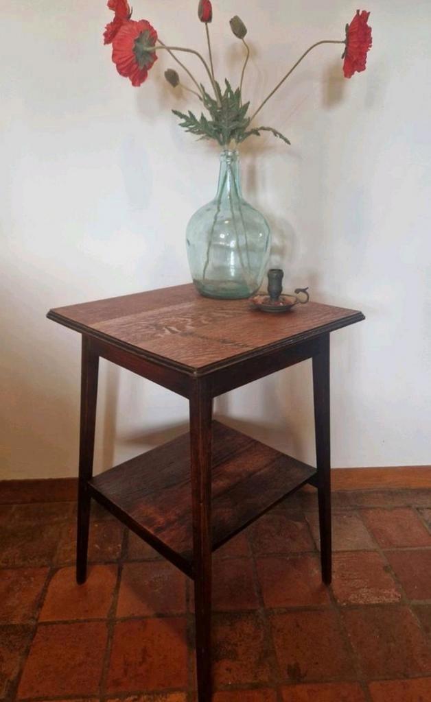 Sober strak eiken oude Hollandse bijzettafel muurtafeltje, Huis en Inrichting, Tafels | Bijzettafels, Rechthoekig, Ophalen