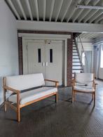 Deense design 2-zits bank & fauteuil Hans Wegner voor Getama, Hout, Driepersoons, 75 tot 100 cm, Zo goed als nieuw