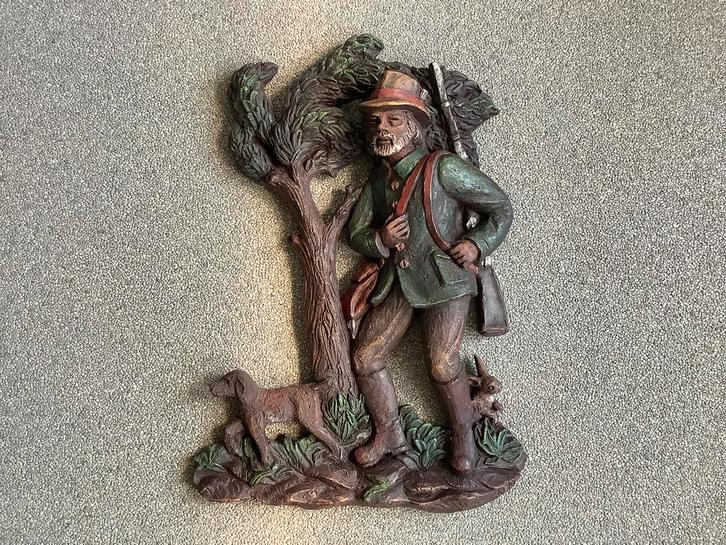 Groot jachttafereel wandplaat muur plaquette jager geweer, Antiek en Kunst, Curiosa en Brocante, Ophalen of Verzenden