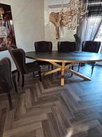 Dubbel man visgraat tafel zwart geborstelt messing, Huis en Inrichting, Tafels | Eettafels, Ophalen of Verzenden, Rechthoekig