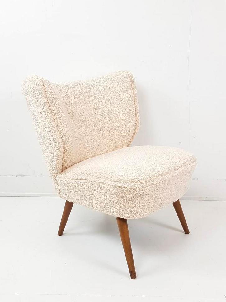 Vintage cocktail fauteuil | nieuw gestoffeerd teddy retro, Huis en Inrichting, Fauteuils, Nieuw, 50 tot 75 cm, Minder dan 75 cm