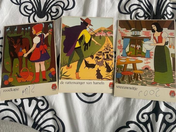 3 borduurkaartjes jaren 70 sprookjes, Verzamelen, Retro, Overige typen, Ophalen of Verzenden