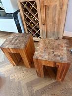 2x massief houten bijzettafeltjes 36x36 €125 p.st., Ophalen, Minder dan 55 cm, Vierkant, Zo goed als nieuw