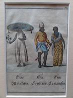 18 eeuwse gravure met 3 personen Molukken,Maleisie, Malakka, Antiek en Kunst, Kunst | Niet-Westerse kunst, Verzenden