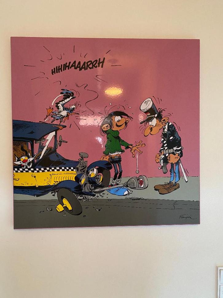 guust flater (Geëmailleerde plaat van Guust in kleur), Verzamelen, Stripfiguren, Zo goed als nieuw, Plaatje, Poster of Sticker