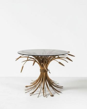 Vintage Tarwe Salontafel Goud & Rookglas beschikbaar voor biedingen