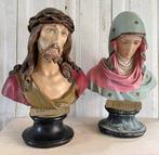 Brocante oude borstbeelden / beeld gips Jezus & Maria, Antiek en Kunst, Verzenden