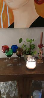 Mooie gekleurde vintage wijnglazen. 4 stuks, Antiek en Kunst, Ophalen of Verzenden