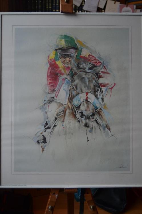 Litho 'Jockey te paard' Twan vd Vorstenbosch, gesigneerd, Antiek en Kunst, Kunst | Litho's en Zeefdrukken, Ophalen of Verzenden