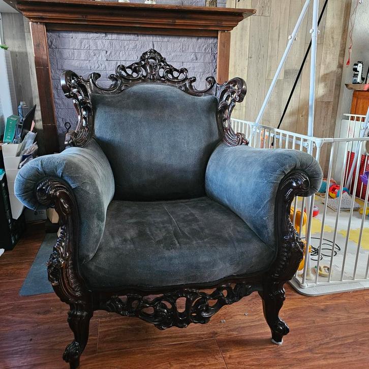Queen Anne Fauteuil - Heerlijk Zitten!, Huis en Inrichting, Fauteuils, Zo goed als nieuw, Hout, Stof, 75 tot 100 cm, 75 tot 100 cm
