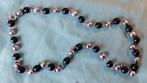 Ketting met kralen van zilver en zwart glas misschien onyx, Ophalen of Verzenden, Zwart, Zilver
