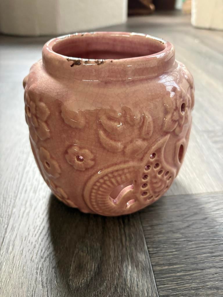 Riverdale roze windlicht, Huis en Inrichting, Aardewerk of Porselein, Ophalen of Verzenden, Zo goed als nieuw, Minder dan 50 cm