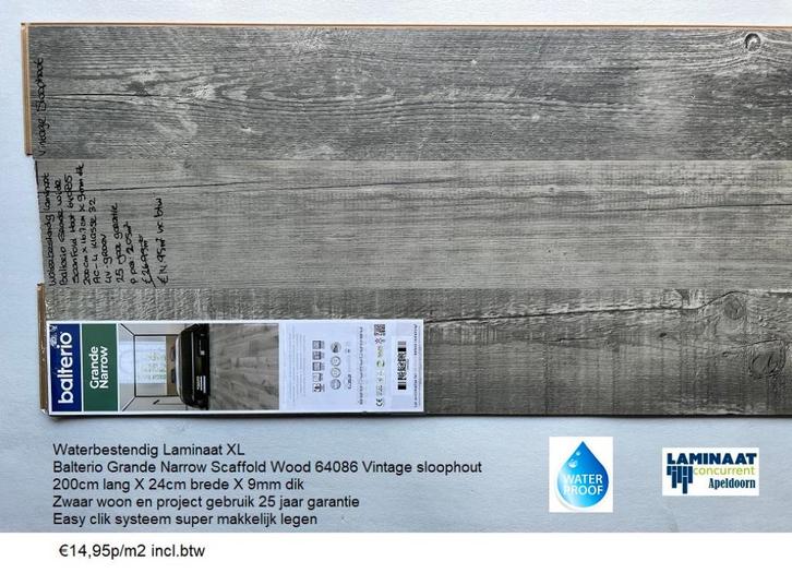 Waterbestendig Laminaat Scaffold Wood 64086 vintage 9mm, Huis en Inrichting, Stoffering | Vloerbedekking, Nieuw, Laminaat, Grijs