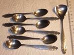 Mooie oude zilveren theelepels en zilveren suikerlepel 100 g, Verzenden, Zilver