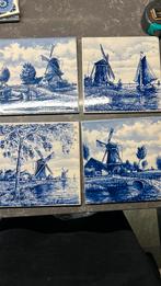 Delfts Blauwe Tegels - Windmolens en Zeilschip 4 stuks, Ophalen
