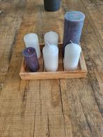 Stomkaarsen op houten dienblad - Sfeervol!, Grijs, Ophalen of Verzenden, Zo goed als nieuw, Kaars