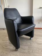 2 Zwartleren Fauteuils - Stijlvol!, Huis en Inrichting, Ophalen, Twee, Zwart, Leer