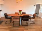 Ovale houten tafel met lood + 8 stoelen - Zeer goede staat, Huis en Inrichting, Tafels | Eettafels, Ophalen, Gebruikt, 100 tot 150 cm