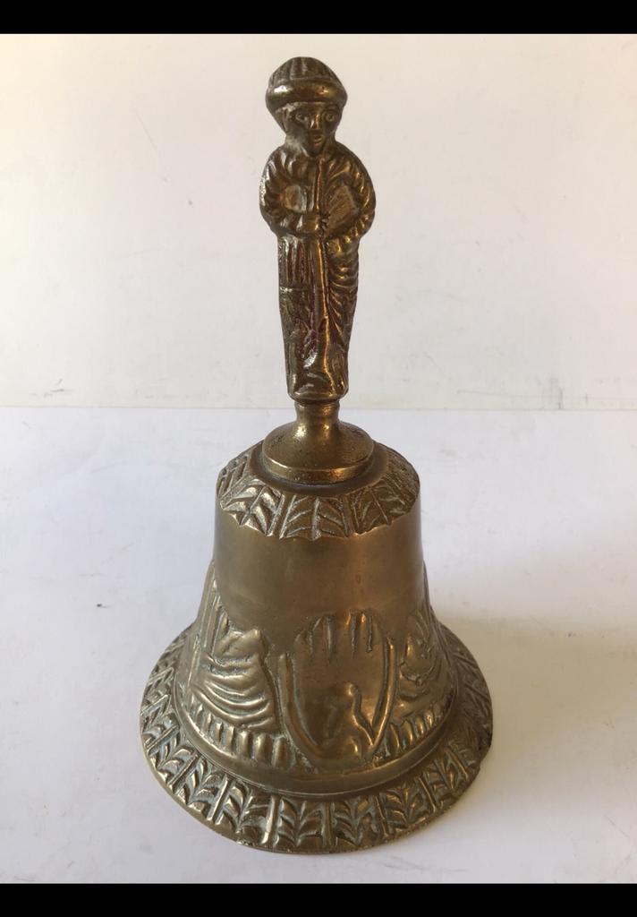 Tafel bel koper of brons, 15 cm hoog, géén originele klepel., Antiek en Kunst, Antiek | Koper en Brons, Ophalen of Verzenden