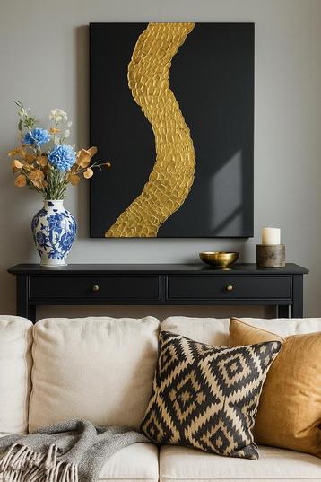 Abstract Schilderij met Gouden Textuur. Handgemaakt beschikbaar voor biedingen